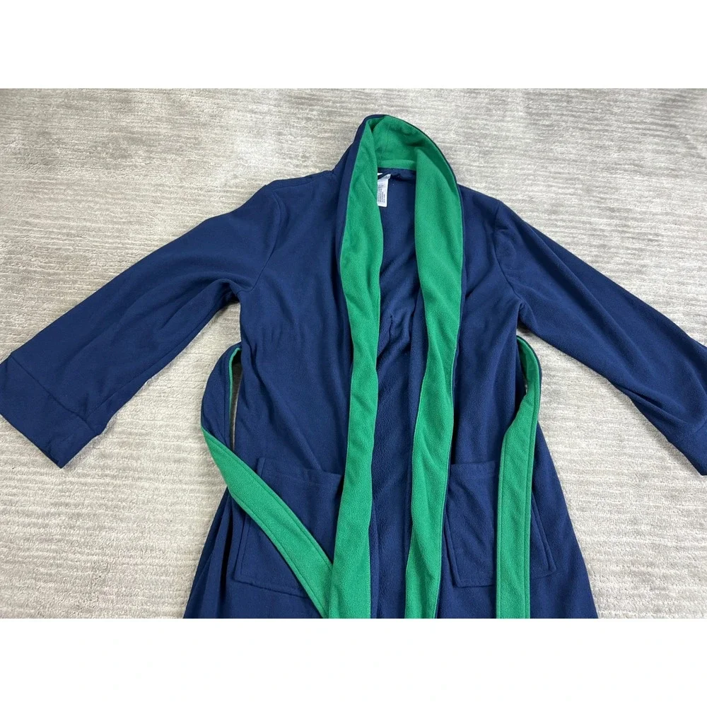Cherokee Robe Kids Medium 8-10 Navy Blue Green Fleece Sleepwear Shawl Collar Tie